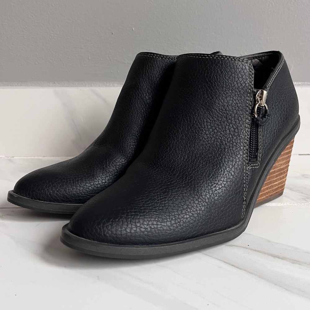 Dr. Scholls Melody Wedge Faux Leather Size 6.5 Ankle Booties Side‎ Zip Shoes